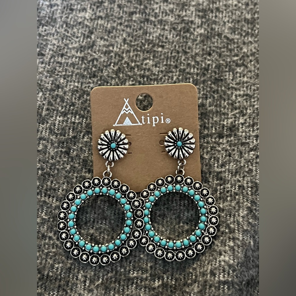 Tipi Turquoise/Silver Boho Indie Coachella Stagecoach Hoop Earrings